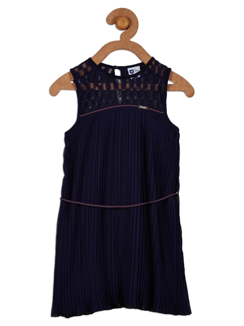 

612 league Girls Navy Blue Cotton A-Line Dress