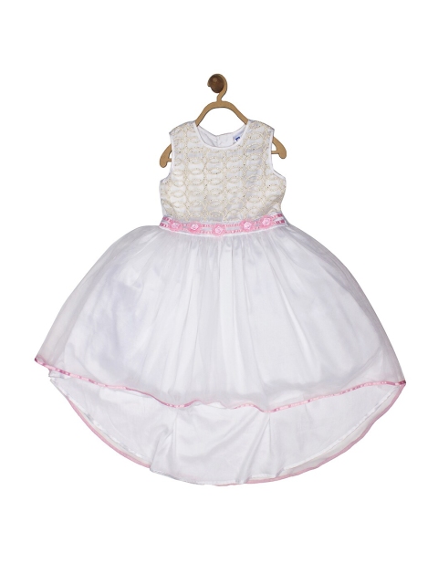 

612 league Girls White & Gold-Toned Embellished Lace Dress