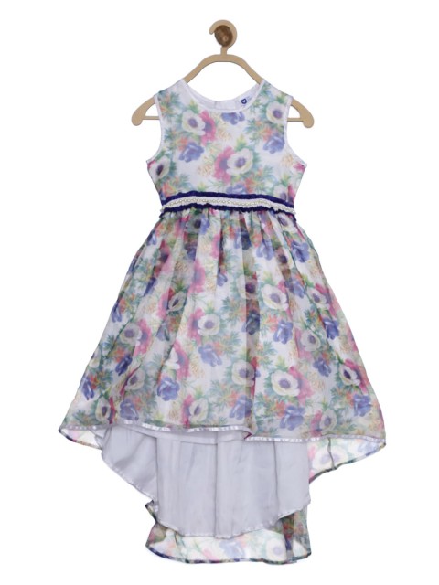 

612 league Girls White & Blue Floral Organza Midi Dress