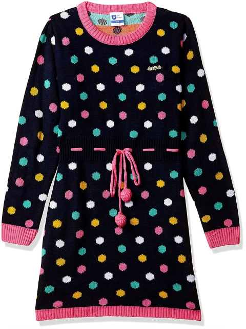 

612 league Girls Navy Blue & Pink Acrylic Sweater Dress