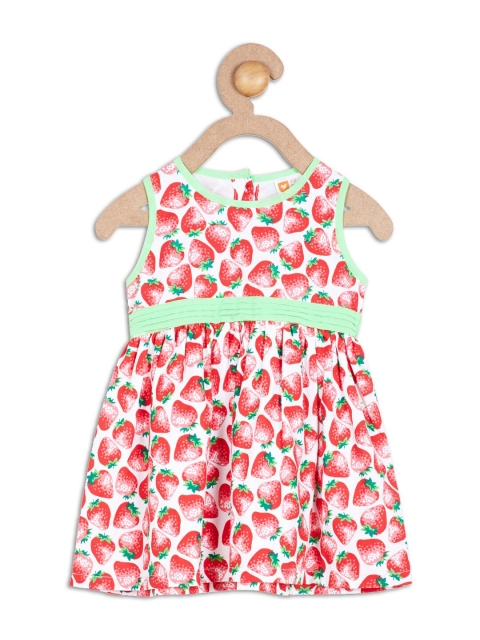 

612 league Girls White & Red Printed Cotton Dress