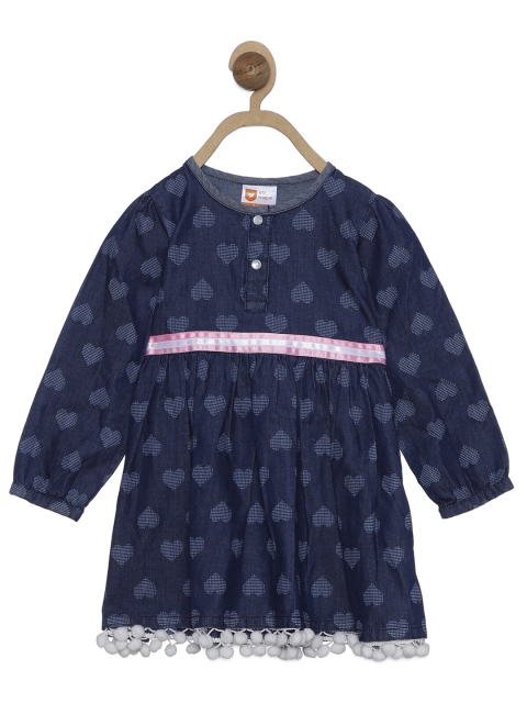 

612 league Girls Navy Blue Cotton Denim Dress