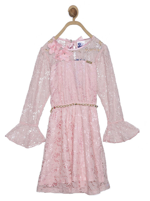 

612 league Girls Pink Belted Dress