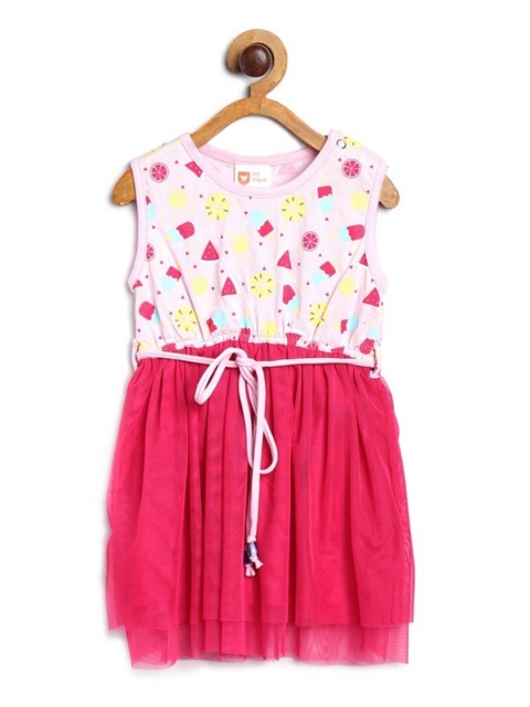 

612 league Girls Pink & Yellow Printed Cotton Dress