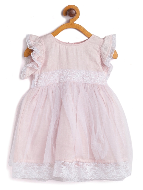 

612 league Girls Pink & White Lace Inserts Dress