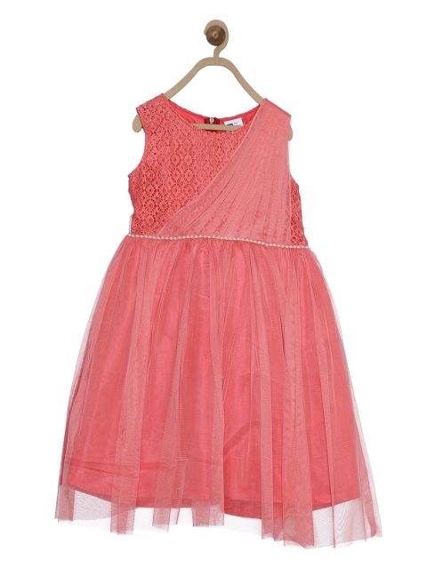 

612 league Girls Coral Self Design Dress
