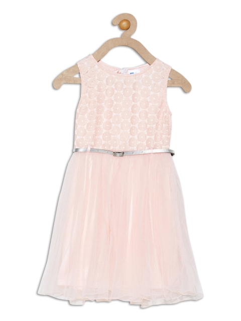 

612 league Girls Peach-Coloured Lace Inserts Dress