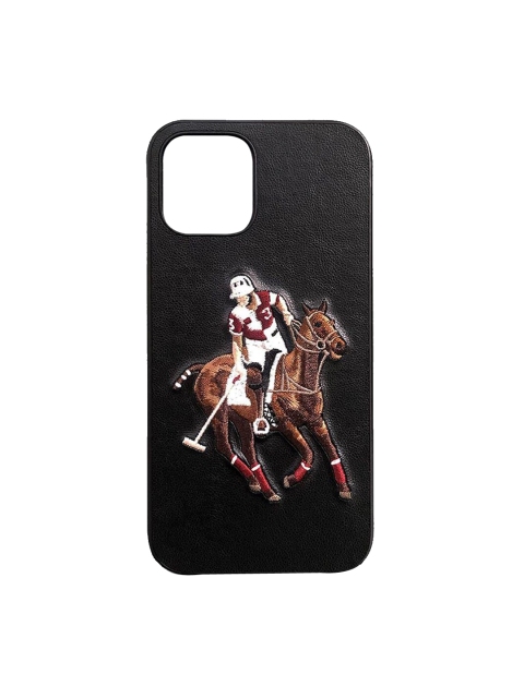 

TREEMODA Black & Brown Embroidered Leather iPhone 13 Back Case