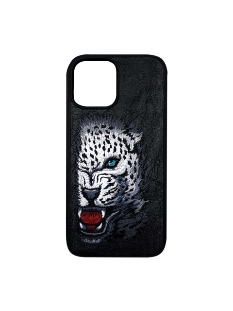 TREEMODA Black & White Quirky Embroided Leopard iPhone 13 Back Case