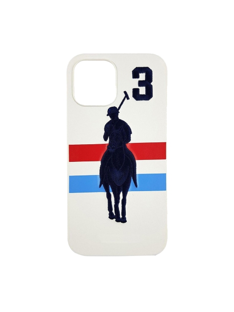 

TREEMODA White & Blue Printed Leather Embroidered iPhone 13 Pro Max Back Case