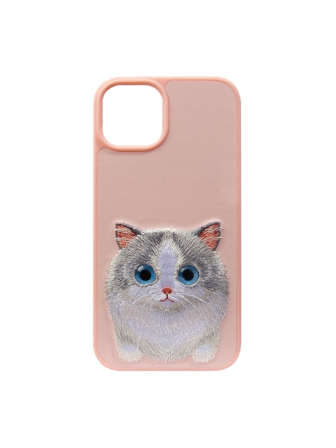 

TREEMODA Unisex Pink NM Series Leather embroidered Pink Cat iPhone 13 Pro Max Back Case
