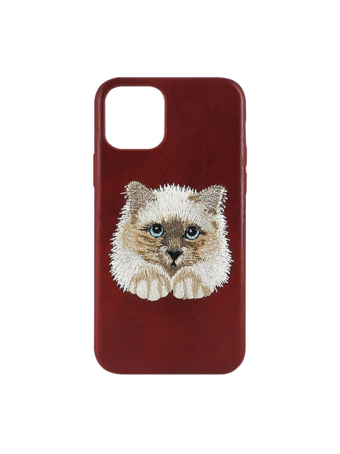 

TREEMODA Red & Cream Quirky Embroided Cat Leather iPhone 11 Back Case