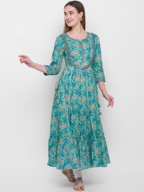 

ZOLA Women Green Ethnic Motifs Printed Gotta Patti Kurta