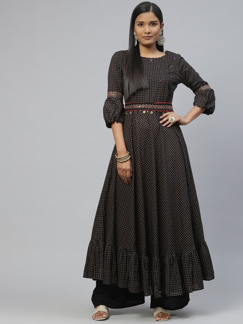 

ZOLA Women Black Printed Bell Sleeves Cotton Kurta
