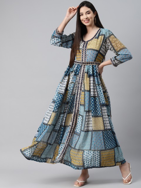 

ZOLA Women Multicoloured Ethnic Motifs Printed Bell Sleeves Georgette Anarkali Kurta, Multi
