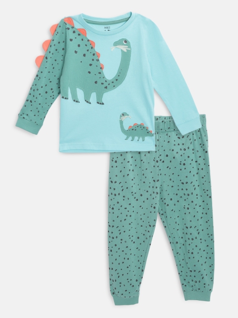 

Marks & Spencer Boys Green & Blue Printed Night suit