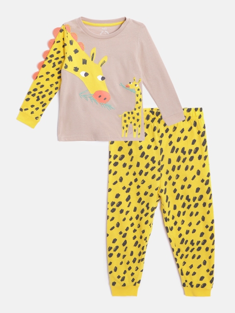 

Marks & Spencer Girls Yellow & Black Printed Night suit