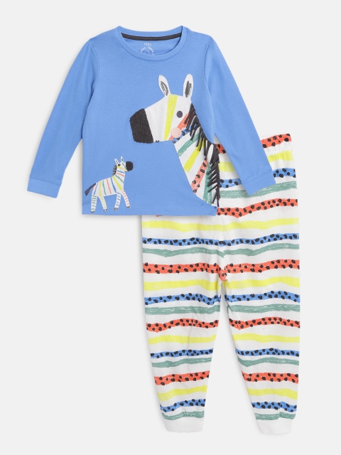 

Marks & Spencer Girls Blue & White Pure Cotton Pyjama Set with Applique Detail