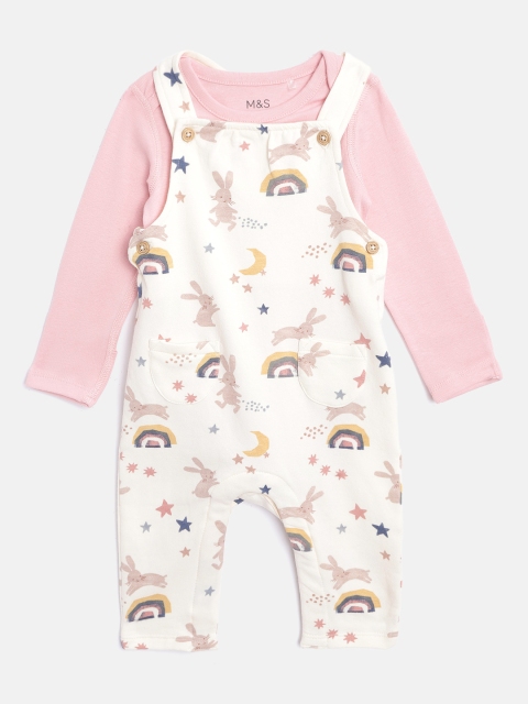 

Marks & Spencer Kids Pink & White Bodysuit with Dungaree Co-ord Set