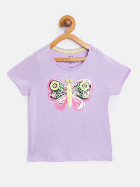 

Marks & Spencer Girls Lavender & Green Printed T-shirt