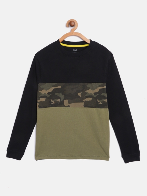 

Marks & Spencer Boys Black & Olive Green Pure Cotton Colourblocked T-shirt