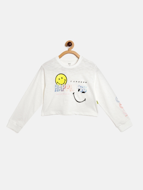 

Marks & Spencer Girls White & Yellow Printed Pure Cotton T-shirt