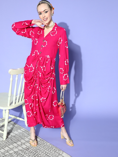 

kipek Women Pretty Pink Floral Ruched Dress