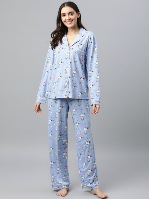 

Marks & Spencer Women Blue Printed Night suit