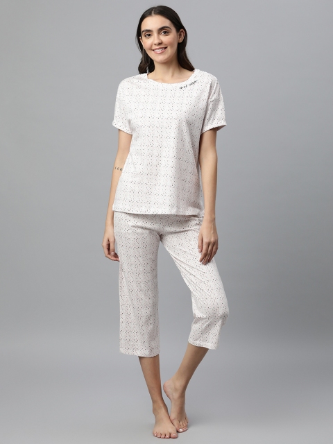 

Marks & Spencer Women White & Pink Printed Night suit