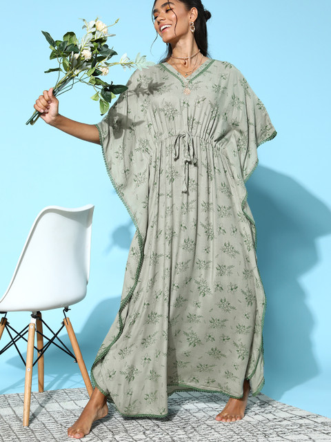 

beebelle Women Green Floral Bohemian Eclectic Nightdress