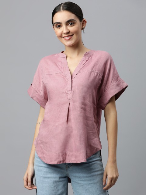 

Marks & Spencer Pink Solid Extended Sleeves Linen Top