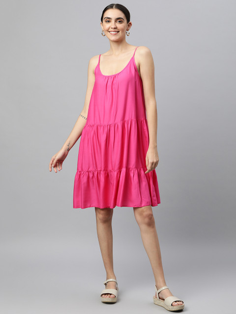 

Marks & Spencer Pink Solid Tiered A-Line Dress