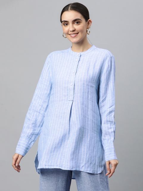 

Marks & Spencer Women Blue Striped Casual Shirt