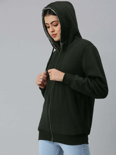 

ADBUCKS Men Olive Green Hooded Sweatshirt