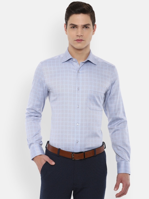 

Louis Philippe Permapress Men Blue & Maroon Checked Pure Cotton Formal Shirt