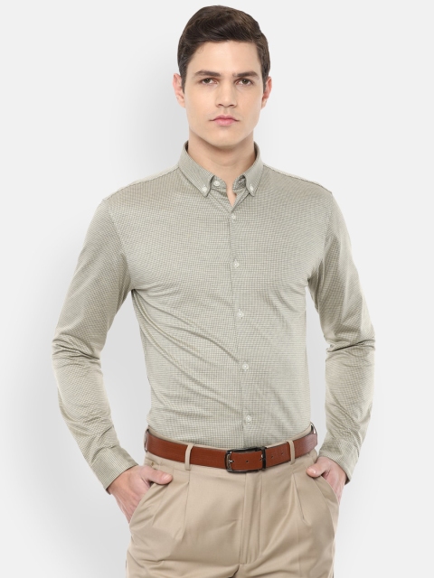 

Louis Philippe Men Olive Green Slim Fit Printed Pure Cotton Formal Shirt