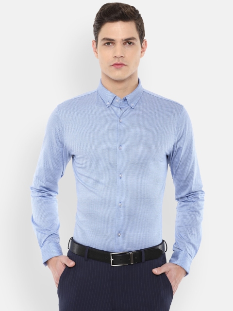 

Louis Philippe Permapress Men Blue Slim Fit Printed Pure Cotton Formal Shirt