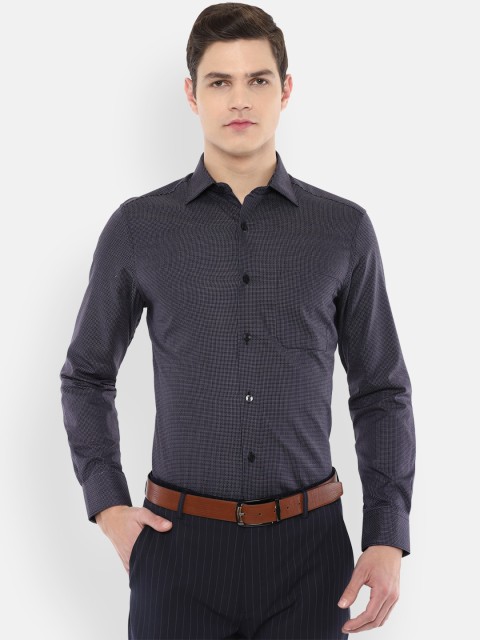 

Louis Philippe Men Navy Blue & White Micro Checks Checked Pure Cotton Formal Shirt