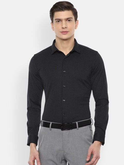 

Louis Philippe Men Black & White Slim Fit Printed Pure Cotton Formal Shirt