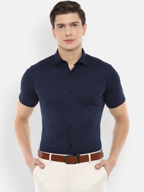 

Louis Philippe Men Navy Blue & White Slim Fit Printed Pure Cotton Formal Shirt