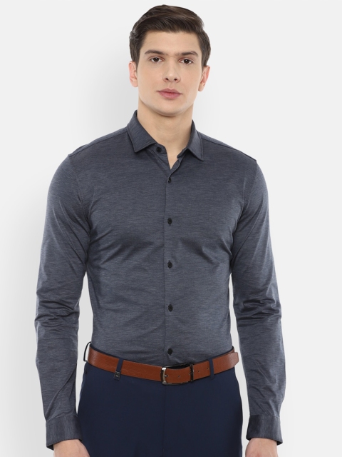 

Louis Philippe Permapress Men Charcoal Grey Slim Fit Printed Pure Cotton Formal Shirt