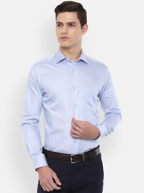 

Louis Philippe Men Blue & White Striped Pure Cotton Formal Shirt