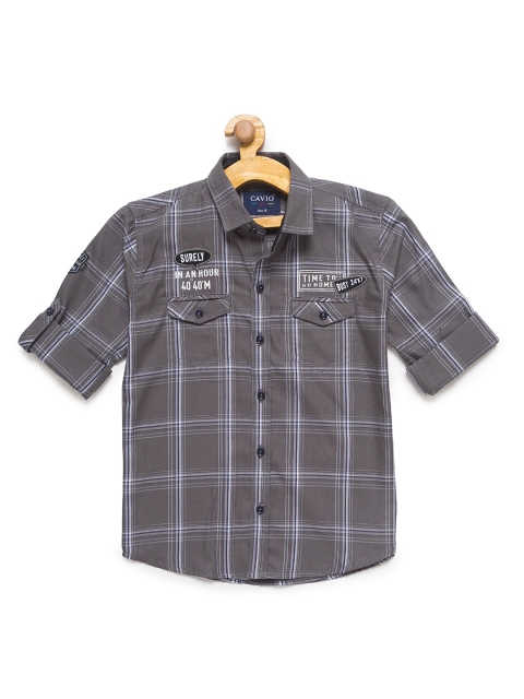 

CAVIO Boys Grey Regular Fit Checked Casual Shirt