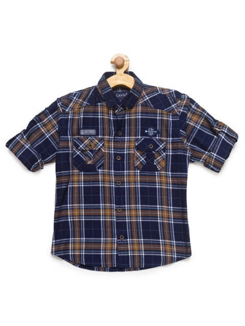 

CAVIO Boys Navy Blue Tartan Checks Cotton Casual Shirt