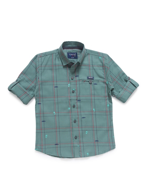 

CAVIO Boys Green Checked Casual Shirt
