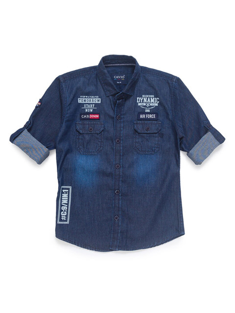 

CAVIO Boys Navy Blue Faded Casual Shirt