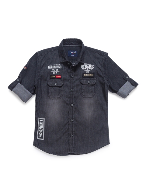 

CAVIO Boys Black Faded Printed Casual Shirt