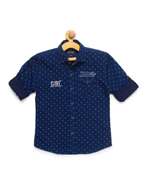 

CAVIO Boys Navy Blue Printed Casual Shirt