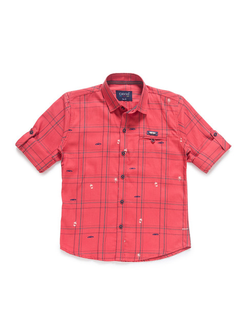 

CAVIO Boys Coral Pink Checked Casual Shirt