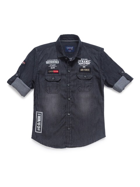 

CAVIO Boys Black Faded Printed Casual Shirt